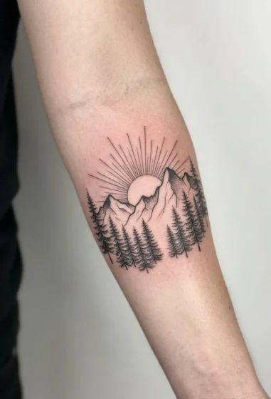 Sun Rising Over Mountain Range