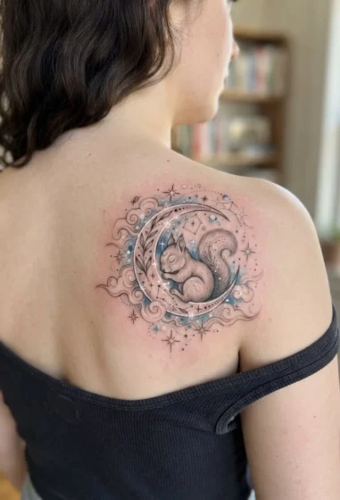 Squirrel Hidden Inside a Crescent Moon
