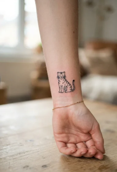 Small Tiger Outline Tattoo