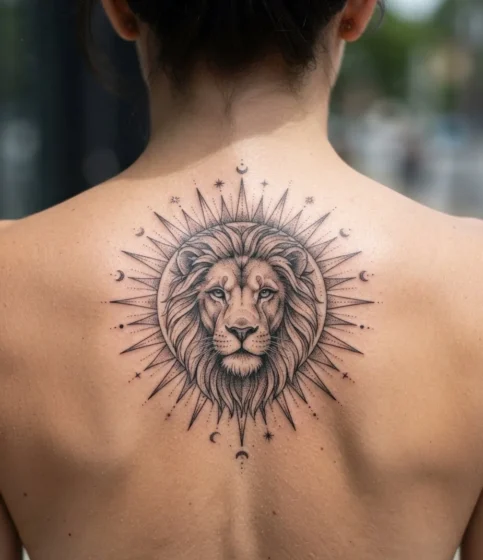 A Lion and Sun Combined Into One Design