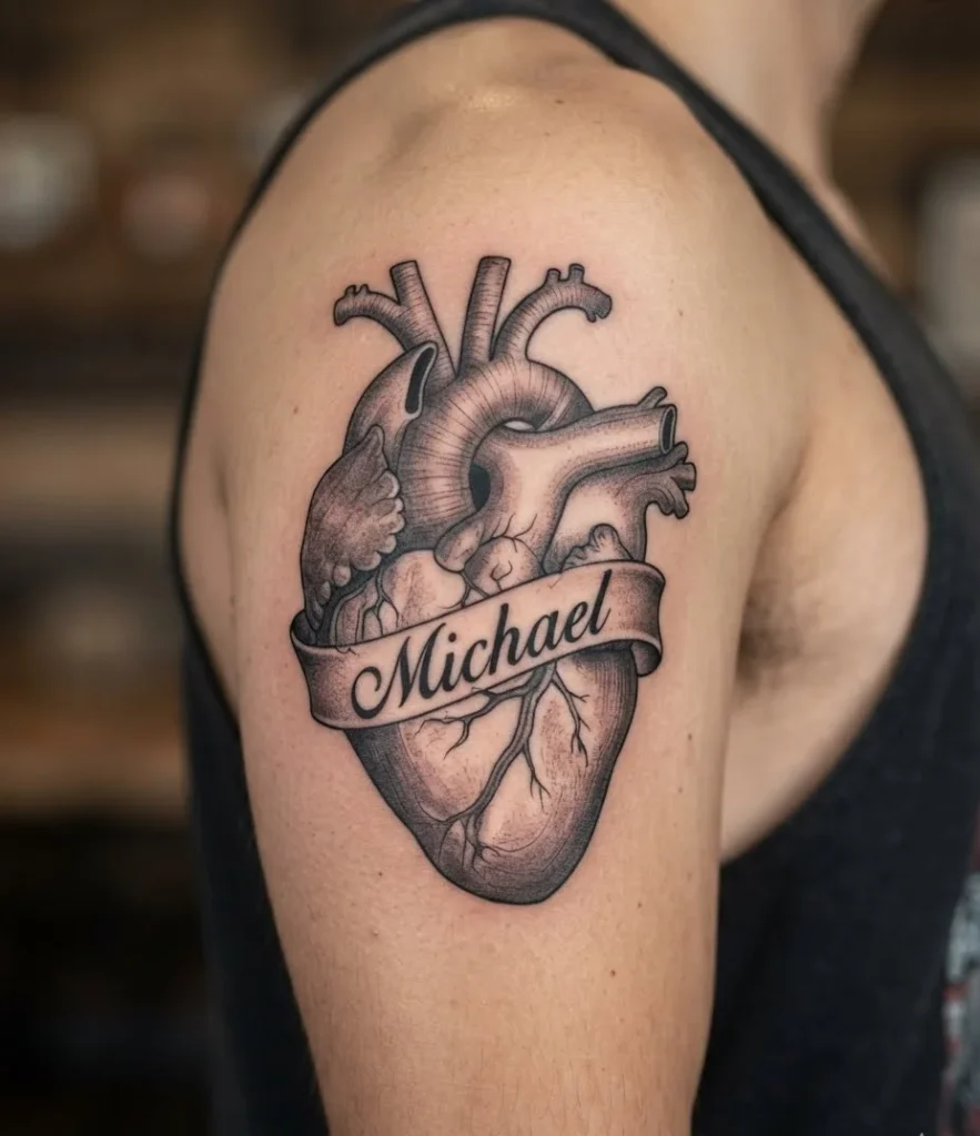 Anatomical Heart with Name Ribbon