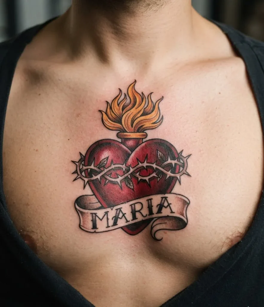 Sacred Heart with Name Banner