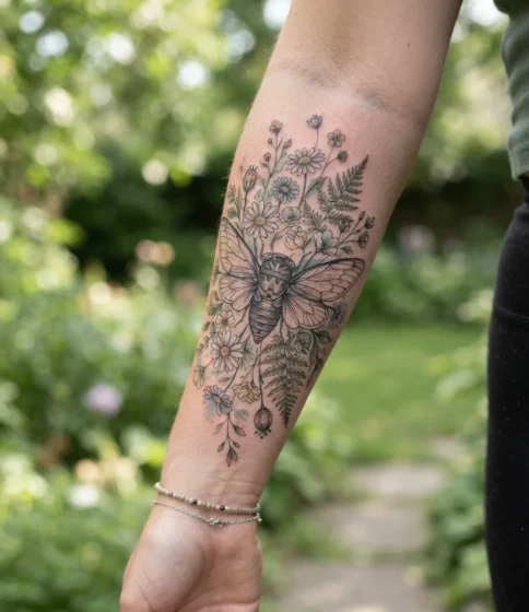 Cicada with Wildflowers