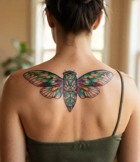 Geometric Stained-Glass Cicada