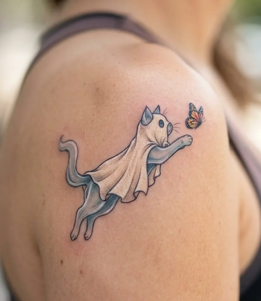 ghost costume Cat Catching a Butterfly