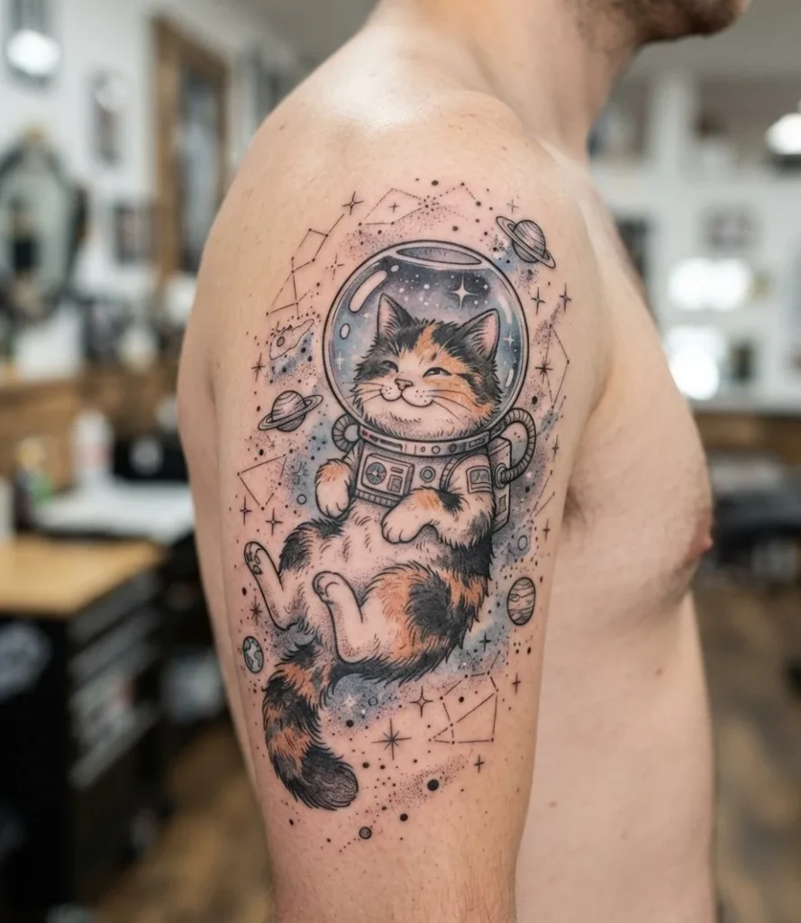 Astronaut Cat Tattoo