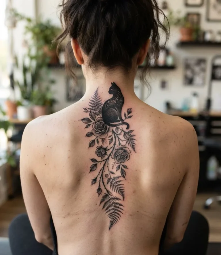 Black Cat with Floral Spine Drift