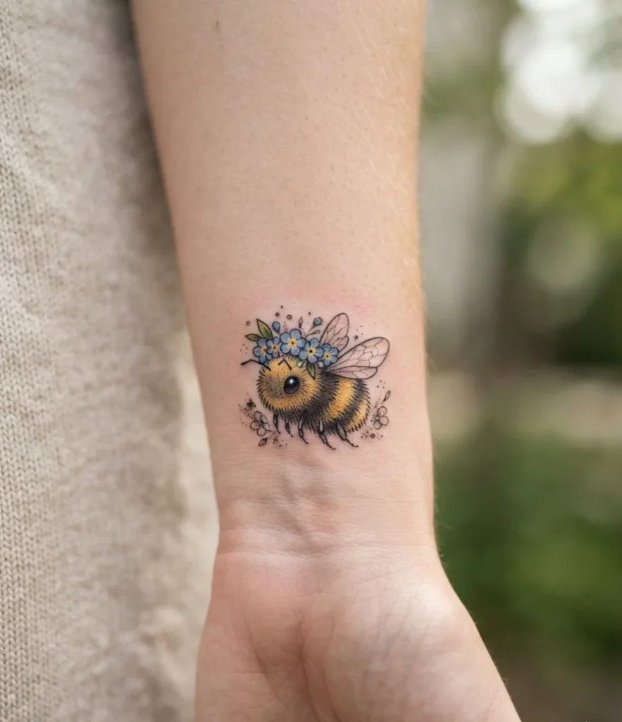 Bumblebee Flower Crown Tattoo