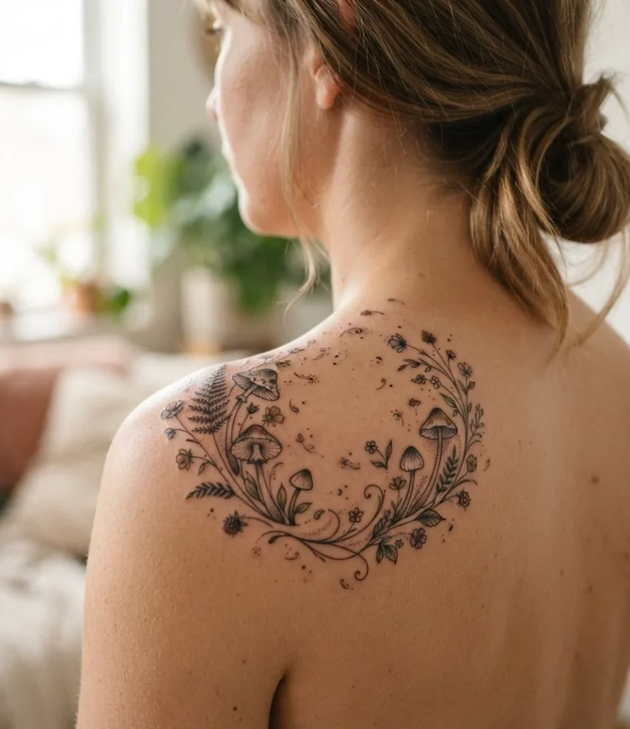 Dancing Botanical Spores Tattoo