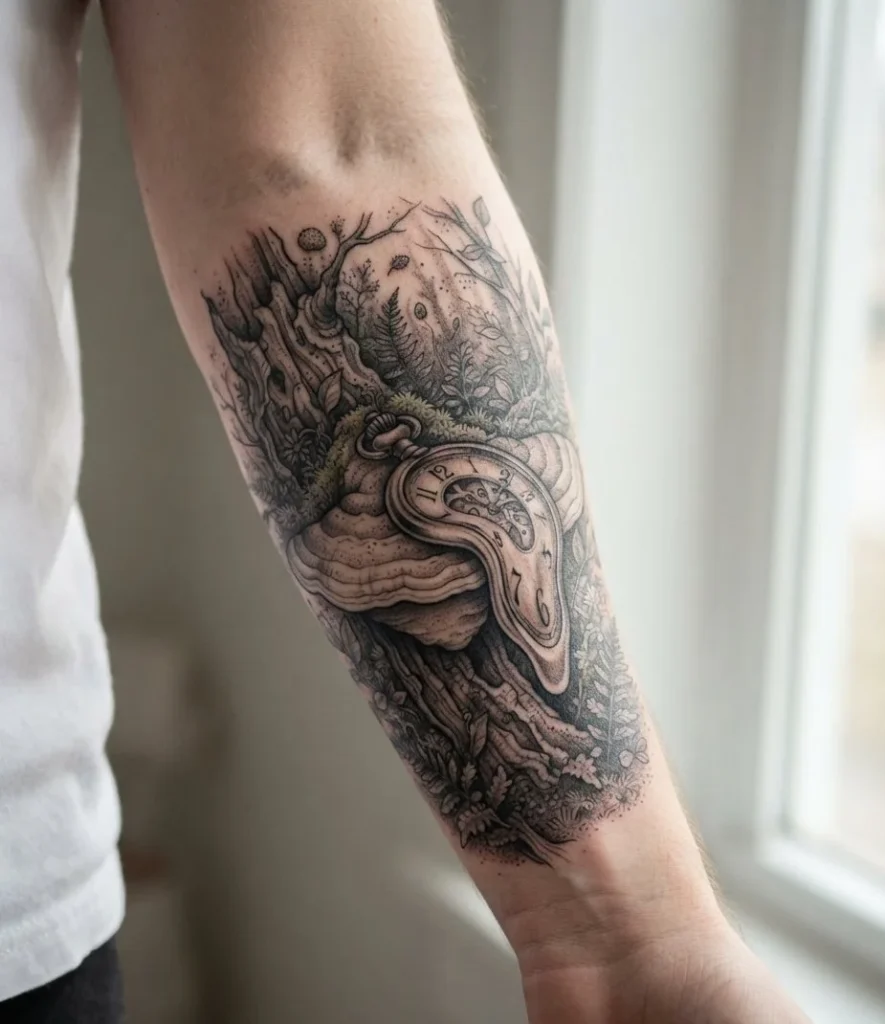 Melting Clock & Woodland Fungus Tattoo