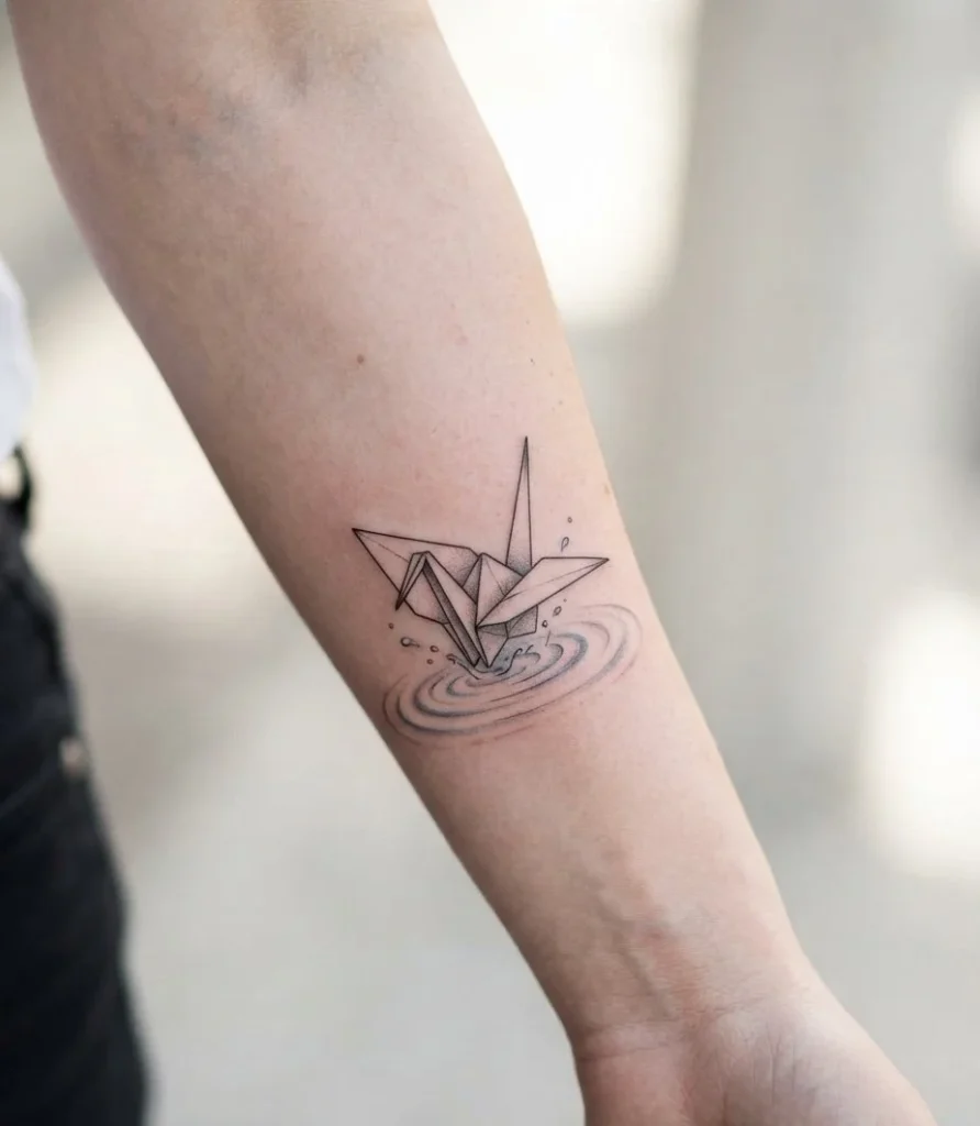 Origami Crane Ripple Tattoo