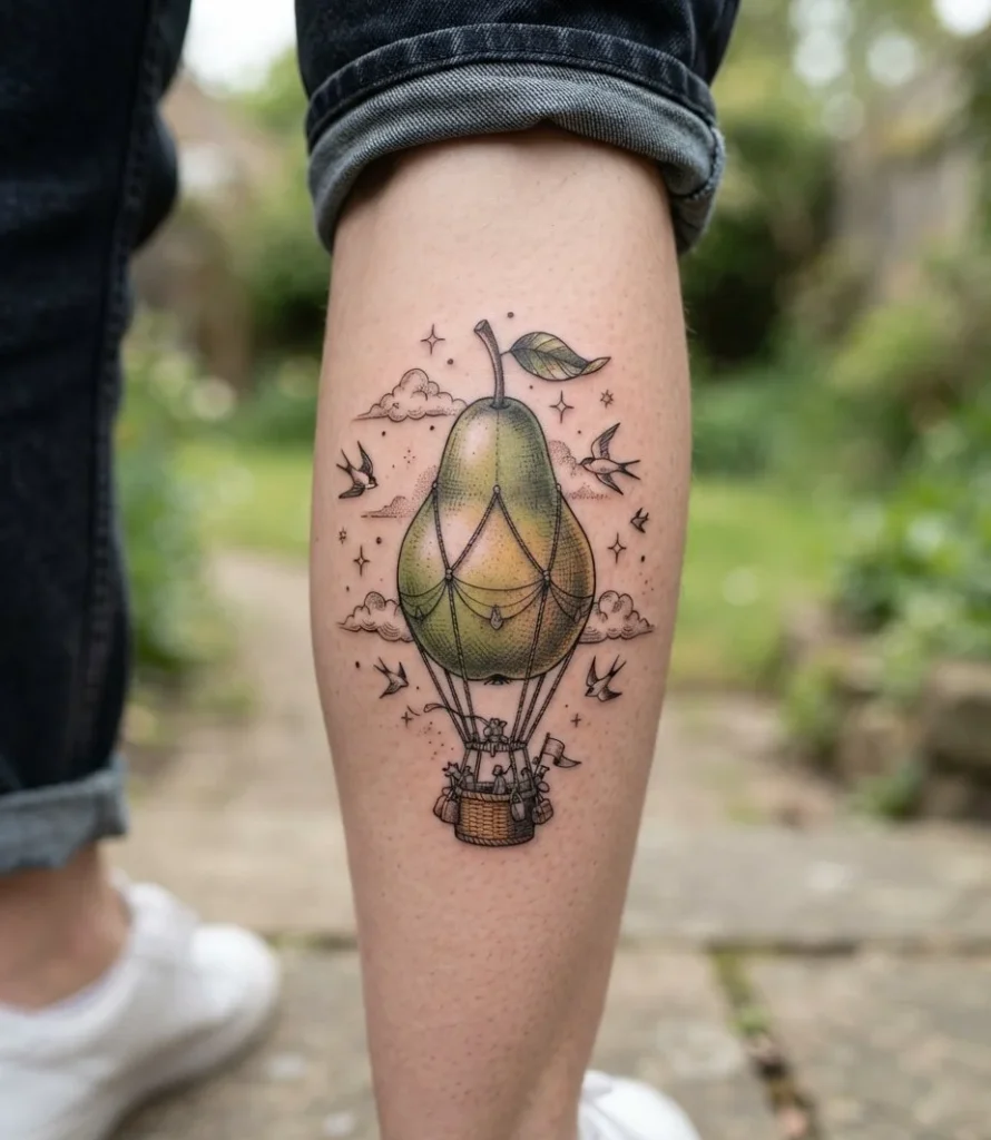 Pear Hot-Air Balloon Tattoo