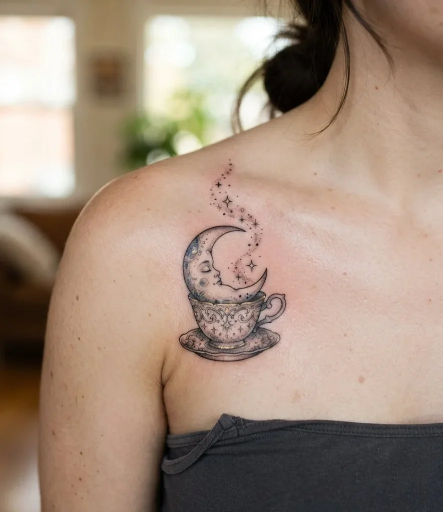 Sleeping Moon Teacup Tattoo