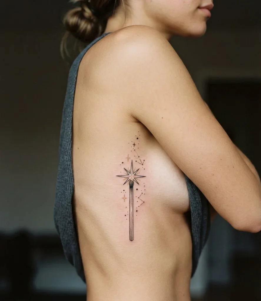 Star-Flame Matchstick Tattoo