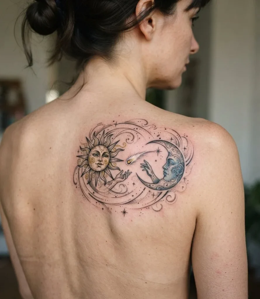 Sun & Moon Comet Catch Tattoo