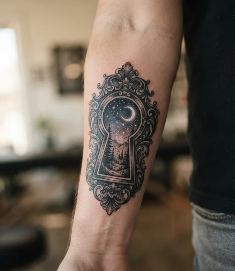 Victorian Keyhole Universe Tattoo