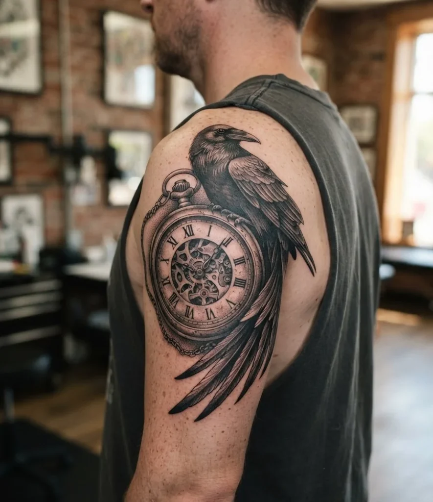 Vintage Chronometer & Perched Raven
